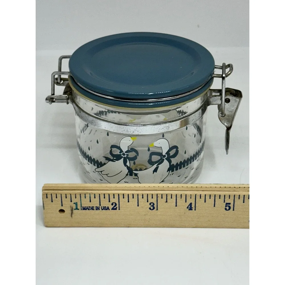 VTG Country Goose Glass Canister Blue White Farmhouse Kitchen Storage Jar Small